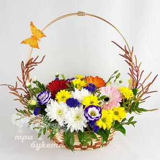 Корзина гербер и хризантем