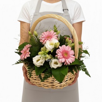 Корзина эустом и гербер