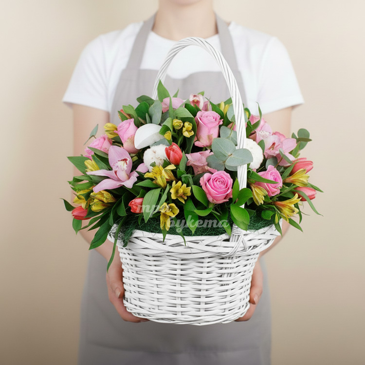 Корзина альстромерий и роз