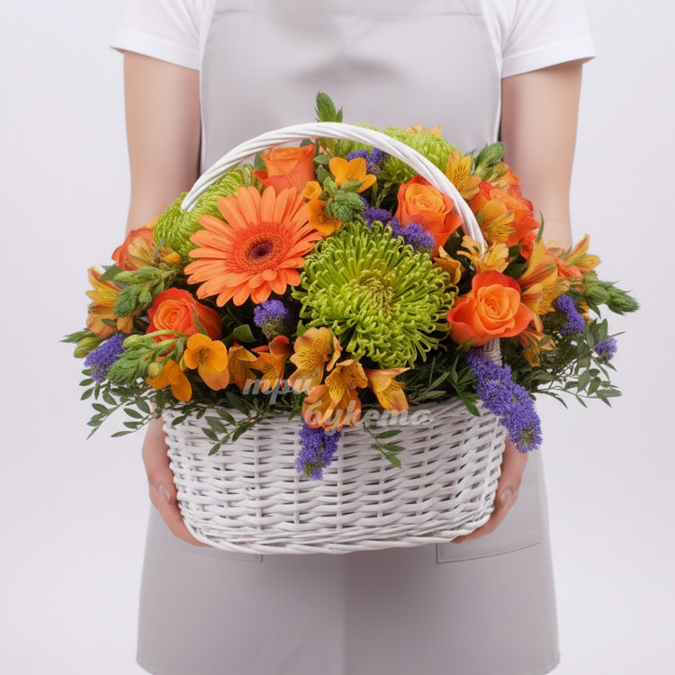 Корзина гербер и альстромерий
