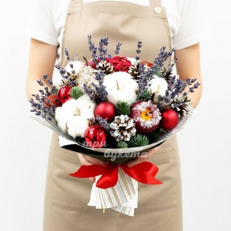 Новогодний букет из хлопка в крафте
