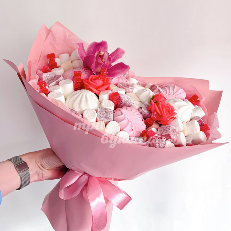 Букет из зефира и орхидеи (доп. фото)